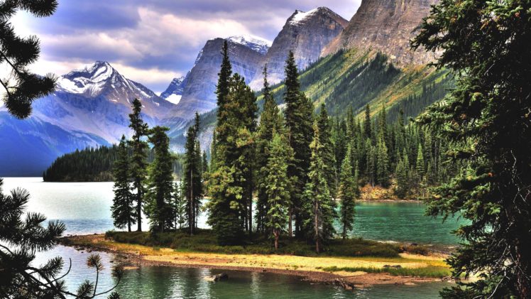 maligne, Lake, Alberta, Canada, Lake, Mountains, Trees, Landscape HD Wallpaper Desktop Background