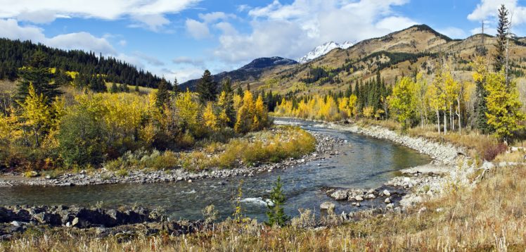 river, Mountain, Trees, Autumn, Landscape HD Wallpaper Desktop Background