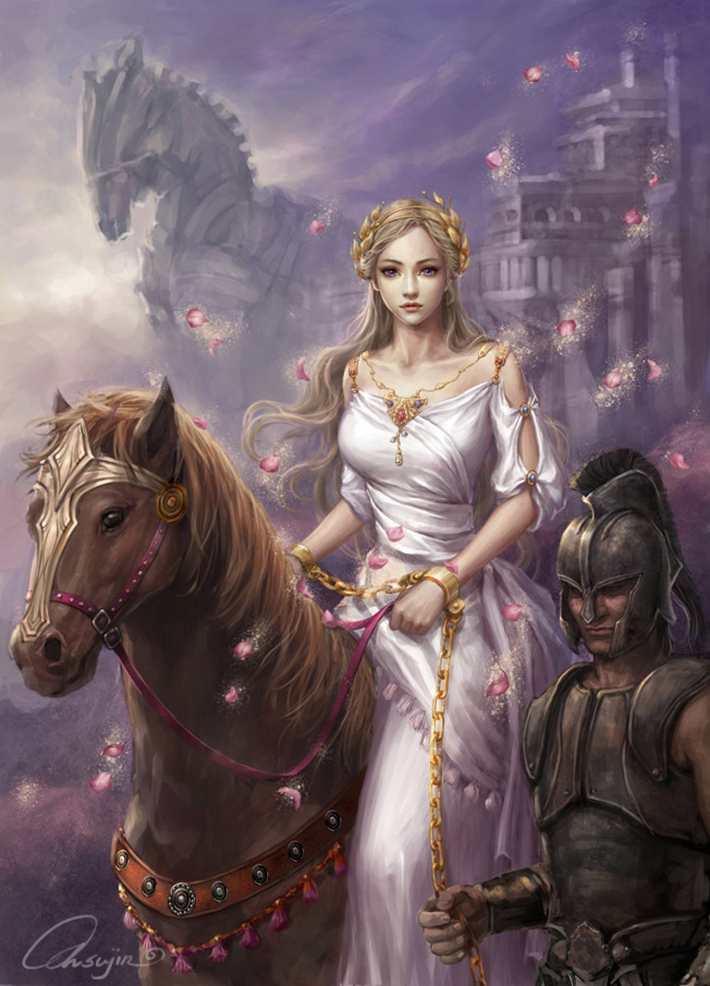 fantasy, Dress, Blonde, Girl, Horse, Beautiful Wallpaper