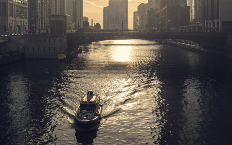 chicago, Buildings, Boat, River, Bridge HD Wallpaper Desktop Background