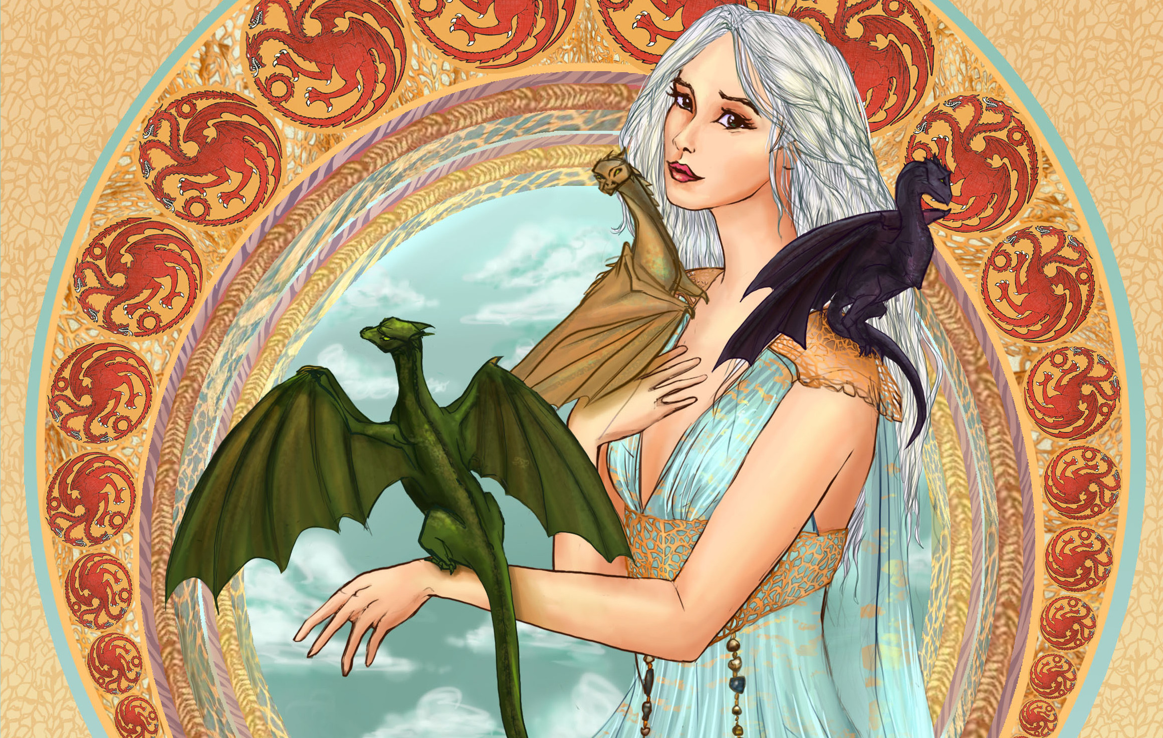 game, Of, Thrones, Dragons, Painting, Art, Movies, Girls Wallpaper