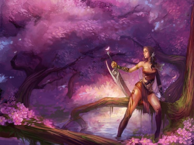 arts, Girl, Soldier, Armor, Sword, Wood, Tree, 3497, 1600×1200, Warrior HD Wallpaper Desktop Background