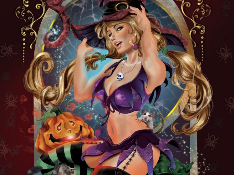 arts, Girl, Witch, Hat, Halloween HD Wallpaper Desktop Background