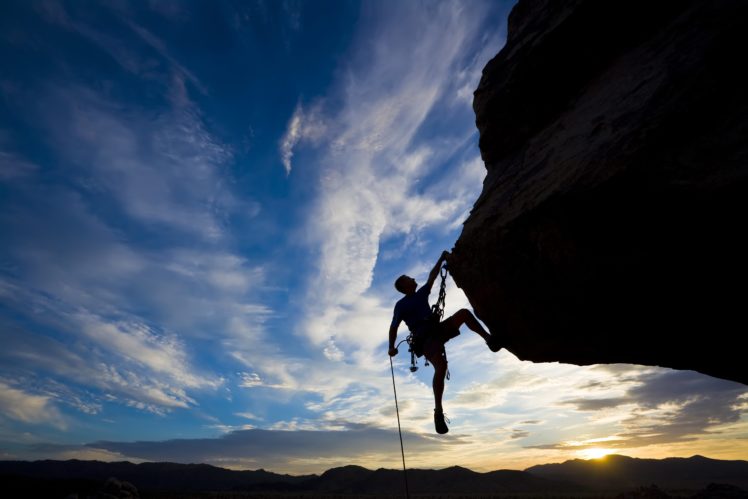 sports, Climber, Extreme, Silhouette, Climbing, Rock, Difficulties, Sunset HD Wallpaper Desktop Background
