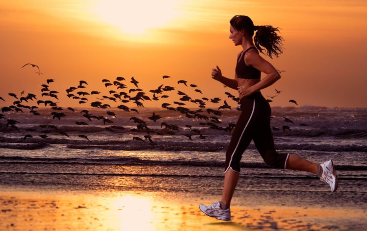 sports, Girl, Running, Sea, Beach HD Wallpaper Desktop Background