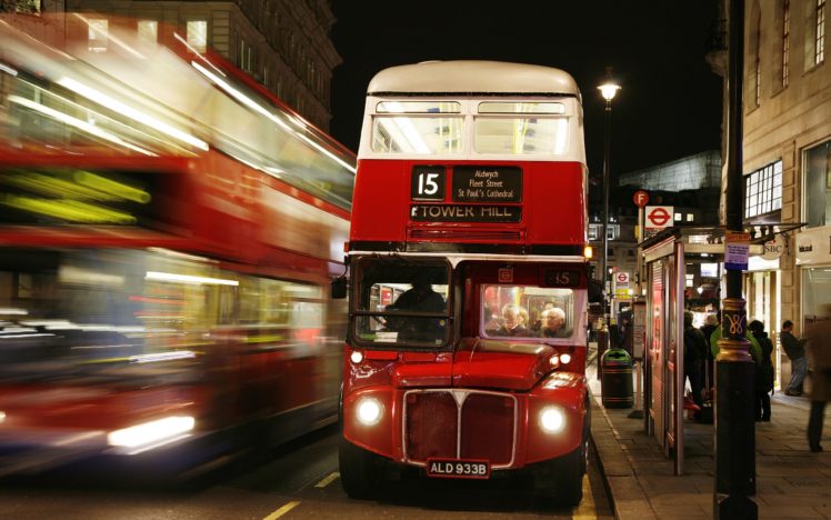 london, England, Bus, Night, Lights, People, Blur, Passengers, Driver, Street, Road, Lantern, City HD Wallpaper Desktop Background
