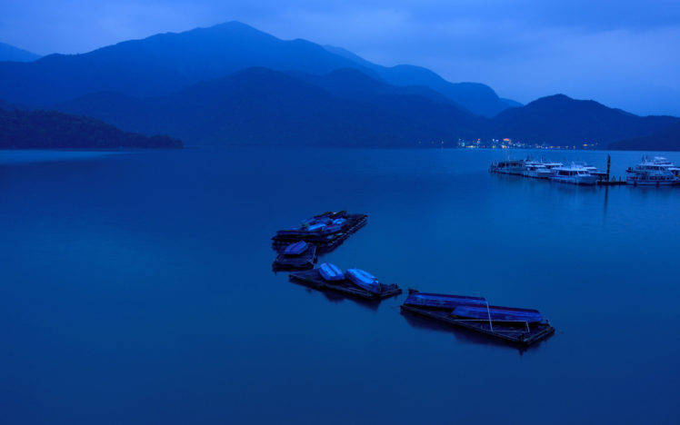 mountains, Bay, Boat, Ferry, Lights, Night, Lakes HD Wallpaper Desktop Background