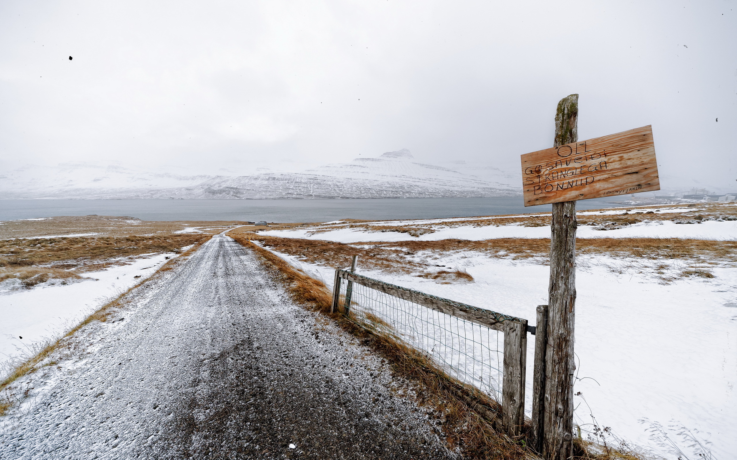 road, Sign, Snow, Landscape Wallpaper