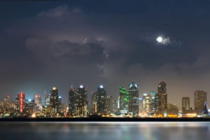 san, Diego, City, Night, River, Water, Lights, Moon, Clouds, Thunder, Lightning, Skyscrapers