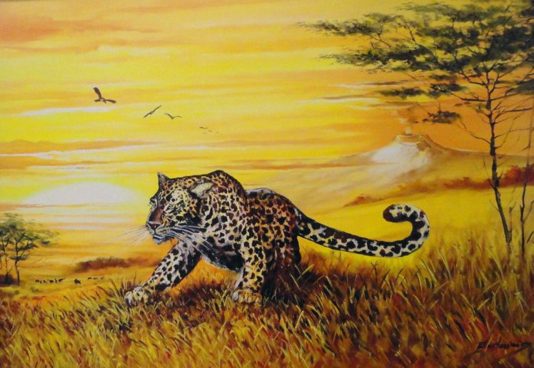 art, Leopard, Savanna, Artwork HD Wallpaper Desktop Background