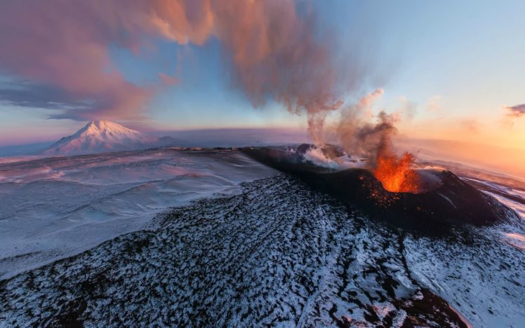 volcano, Eruption, Lava, Landscape, Mountain, Snow HD Wallpaper Desktop Background