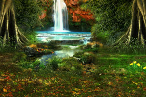 waterfall, Trees, Vegetation, Nature, Landscape