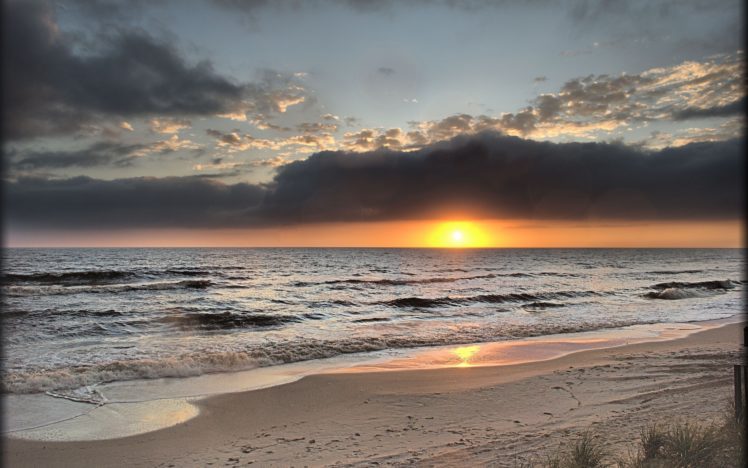 sunset, Sea, Beach, Landscape, Ocean HD Wallpaper Desktop Background