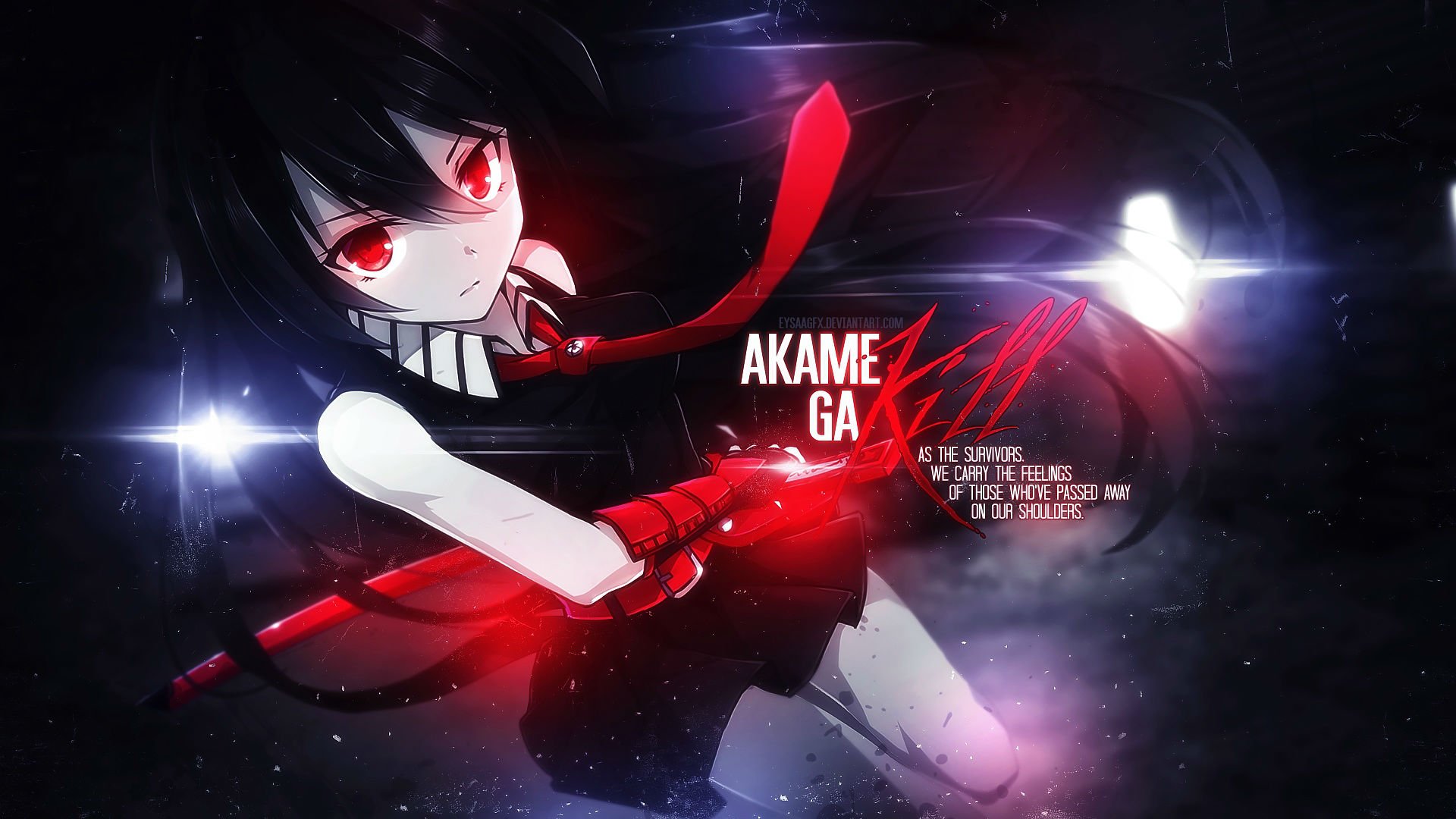 akame, Akame, Ga, Kill , Black, Hair, Eysaagfx, Katana, Red, Eyes, Skirt, Sword, Tie, Watermark, Weapon Wallpaper