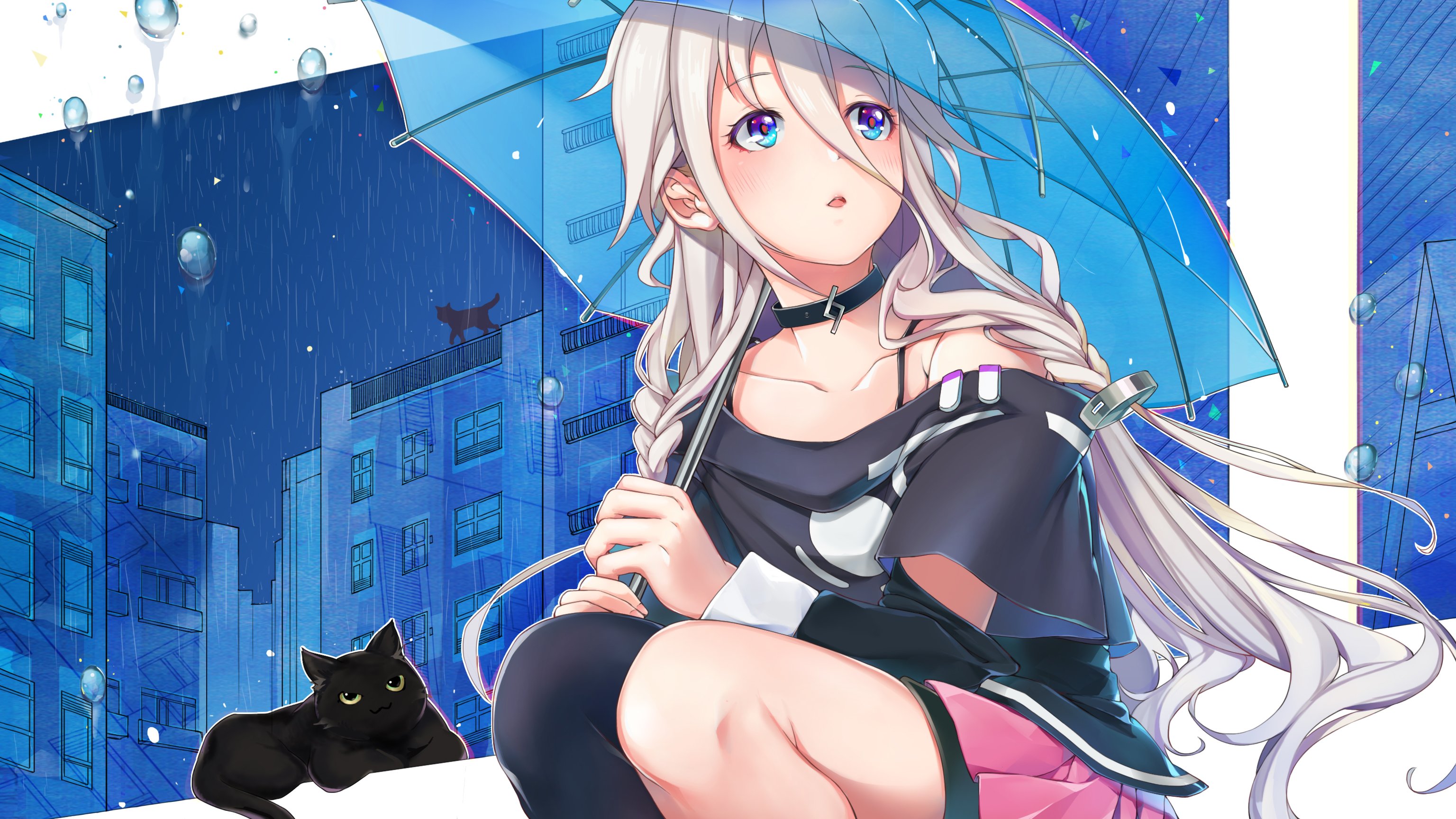 animal, Cat, Ia, Megumoke, Rain, See, Through, Umbrella, Vocaloid, Water Wallpaper