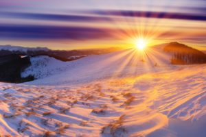 sun, Mountains, Winter, Sunrise, Snow