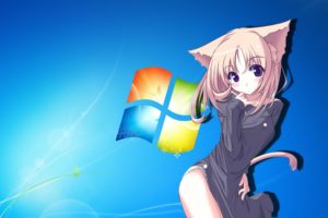 anime, Cat, Girl, With, Windows7, Background