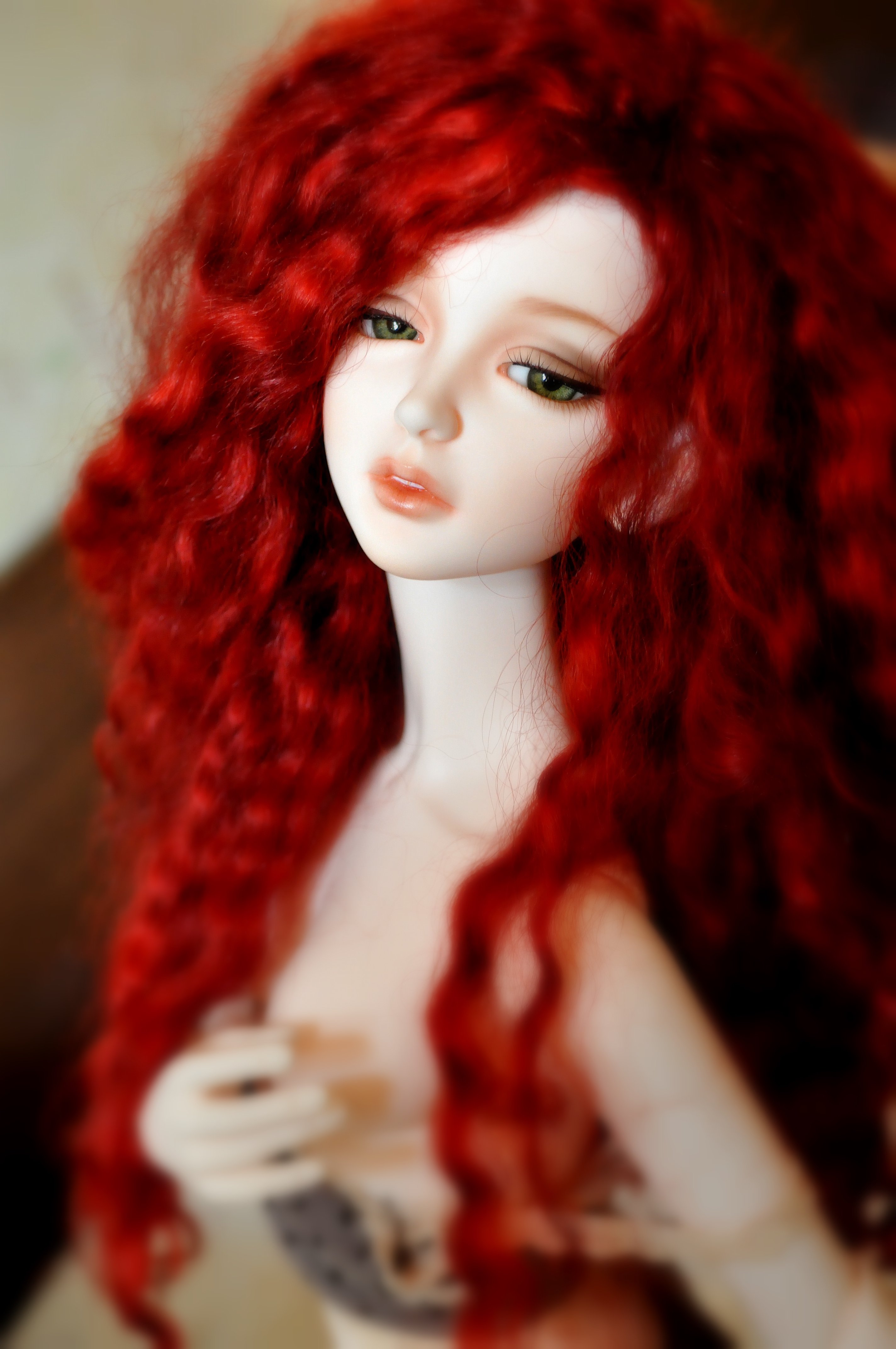 doll, Baby, Toys, Girl, Beautiful, Long, Hair, Cute, Green, Eyes, Red, Hair Wallpaper