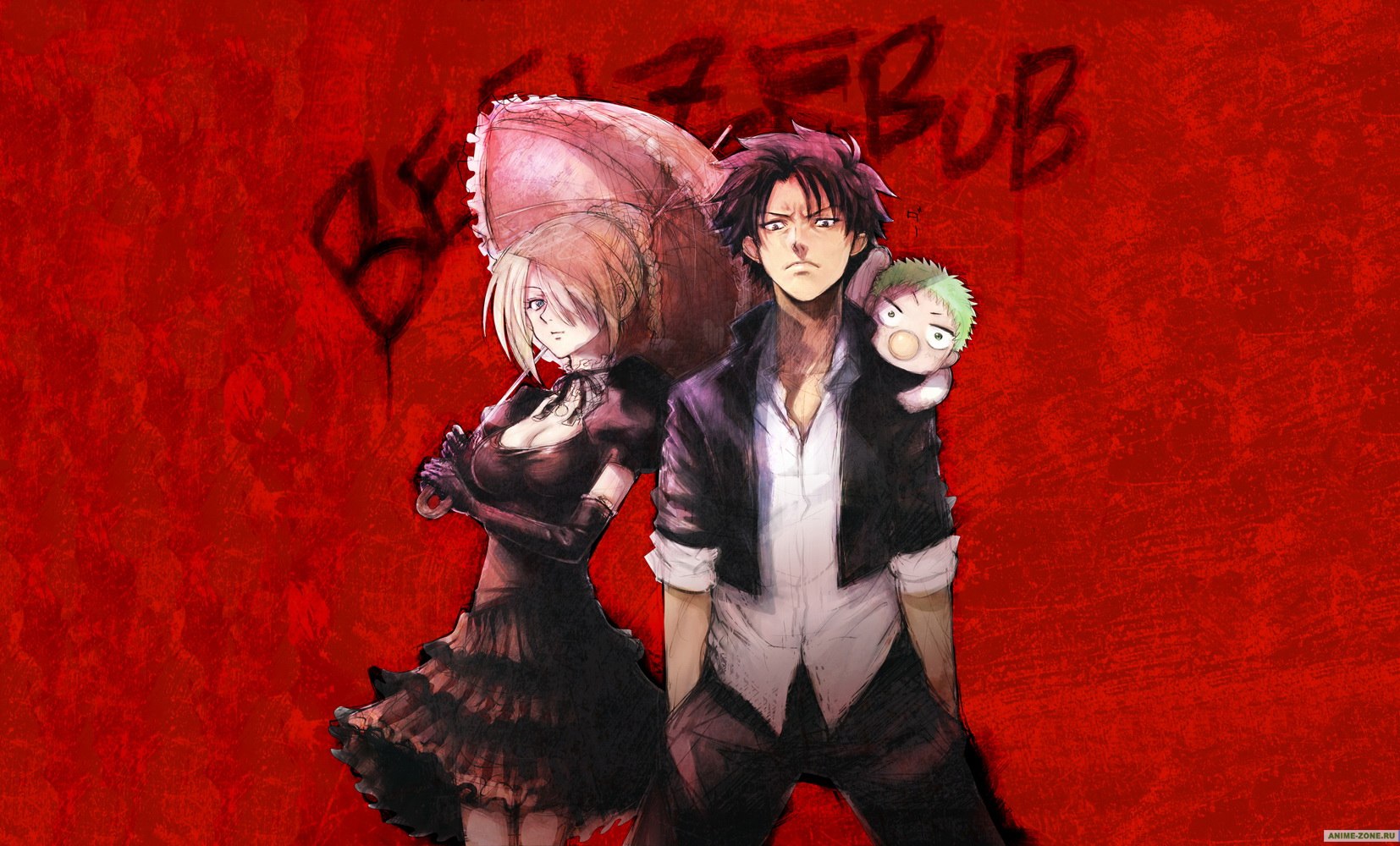 baby, Beand039el, Beelzebub,  manga , Hildegarda, Oga, Tatsumi, Red, Umbrella Wallpaper