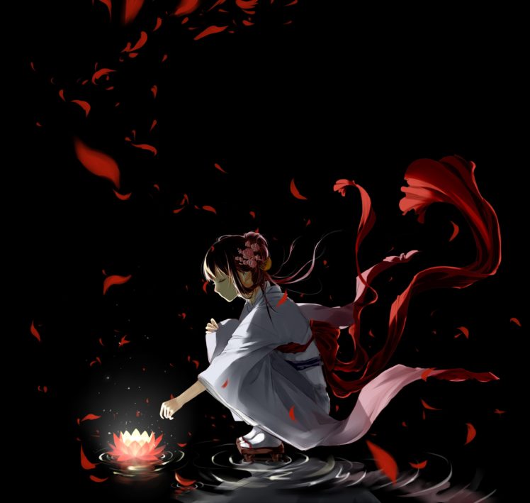 night, Lotus, Girl, Creepy, Anime HD Wallpaper Desktop Background