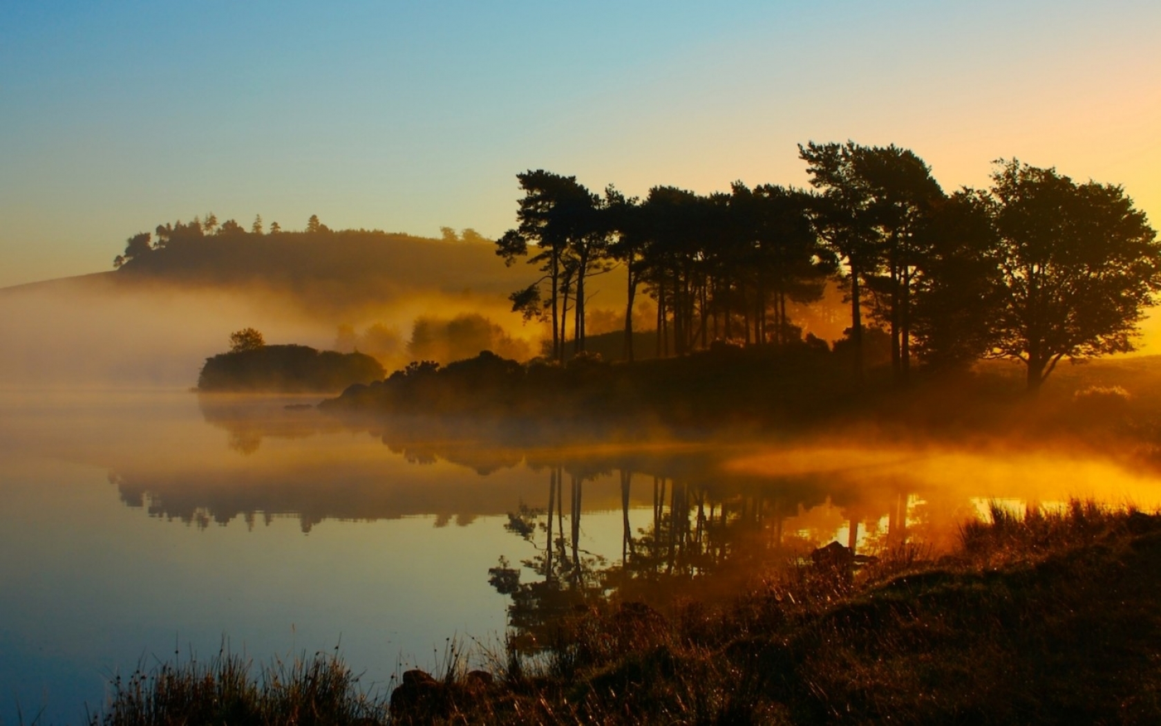 landscapes, Forest, Nature, Environment, Lakes, Sunrise, Fog, Reflection Wallpaper