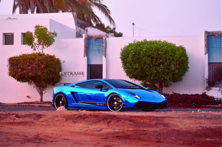 strasse, Wheels, Blue, Chrome, Lamborghini, Superleggera, Gallardo, Coupe, Cars HD Wallpaper Desktop Background