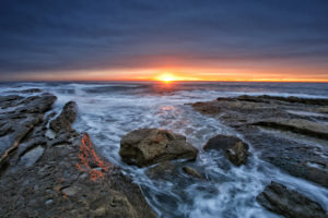 sea, Shore, Rocky, Horizon, Sun, Sunset, Reflection
