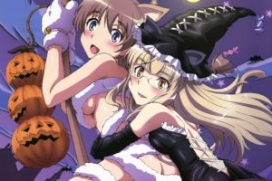 anime, Girls, Brown, And, Blonde, Hair, Blue, And, Yellow, Eyes, Halloween