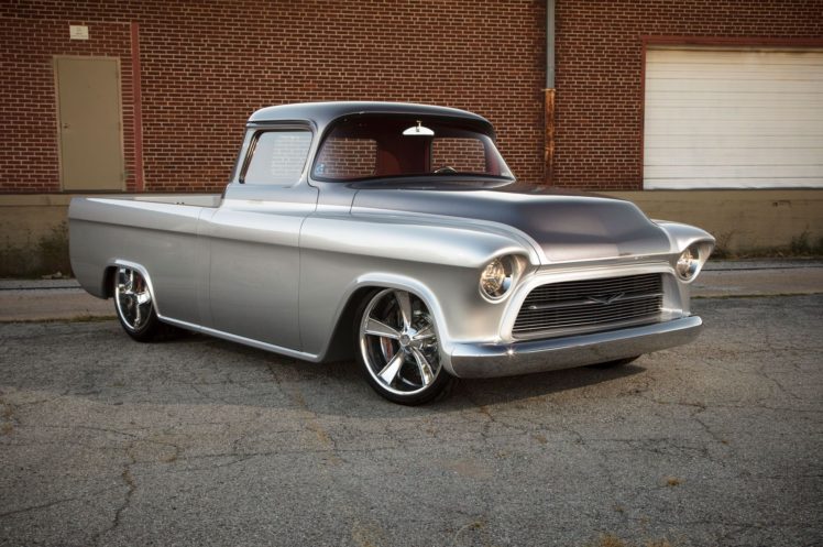 1957, Chevrolet, Chevy, Pickup, Cameo, Quiksilver, Custom, Street, Rodder, Hot, Low, Usa,  01 HD Wallpaper Desktop Background