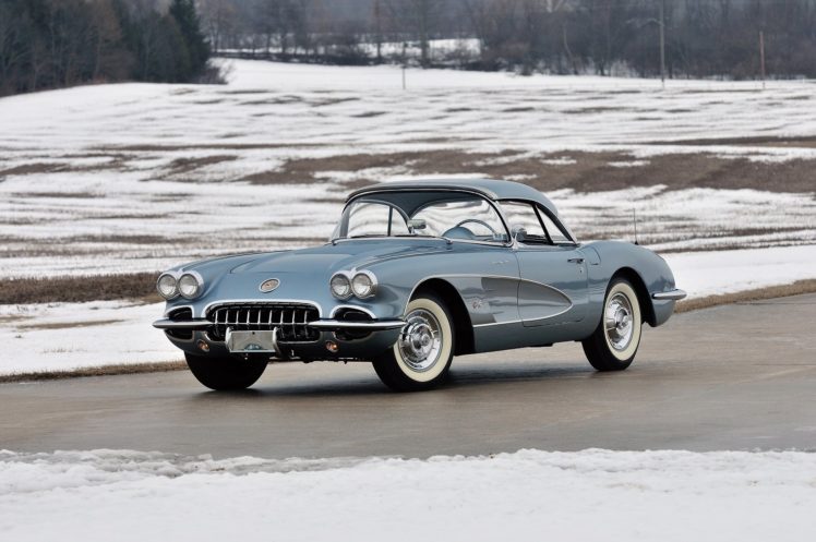1958, Chevy, Chevrolet, Corvette,  c1 , 283 290, Hp, Fuel, Injection, Silver, Blue, Cars, Convertible, Classic HD Wallpaper Desktop Background