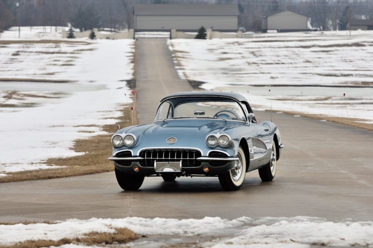 1958, Chevy, Chevrolet, Corvette,  c1 , 283 290, Hp, Fuel, Injection, Silver, Blue, Cars, Convertible, Classic HD Wallpaper Desktop Background