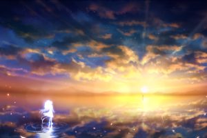 anime, Girl, Sunset, Sky, Clouds, Beauty, Landscape