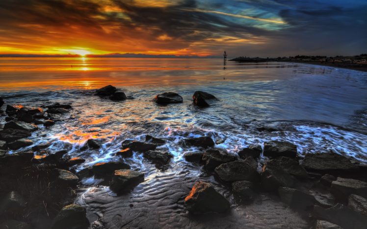sunset, Ocean, Landscapes, Nature, Coast, Beach, Rocks, Deviantart HD Wallpaper Desktop Background