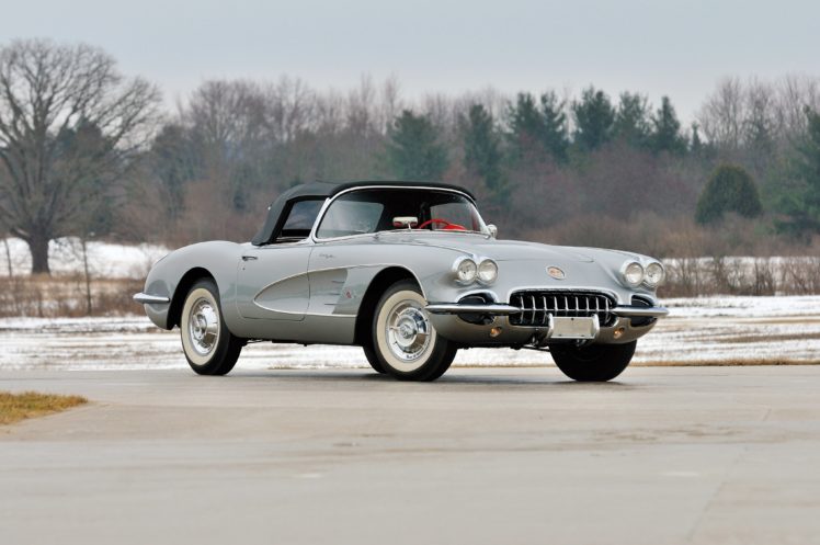 1958, Chevrolet, Corvette, 283, 290hp, Fuel, Injection, Inca silver, Supercar, Muscle, Retro HD Wallpaper Desktop Background