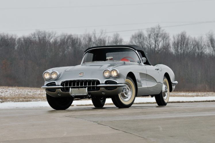 1958, Chevrolet, Corvette, 283, 290hp, Fuel, Injection, Inca silver, Supercar, Muscle, Retro HD Wallpaper Desktop Background