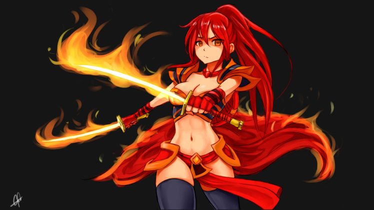 dota, 2, Warrior, Redhead, Girl, Sword, Girl, Ember, Spirit, Games, Fantasy, Anime HD Wallpaper Desktop Background