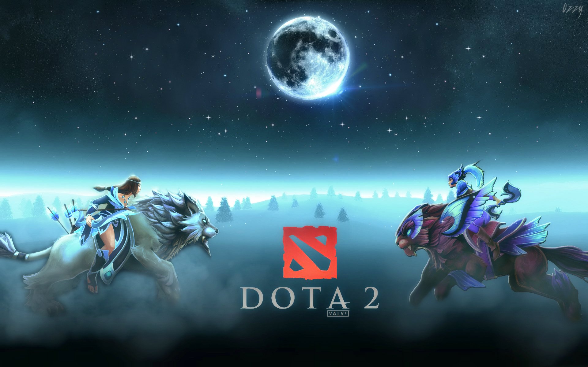 dota, 2, Luna, Mirana, Warrior, Archer, Games, Fantasy, Poster Wallpaper