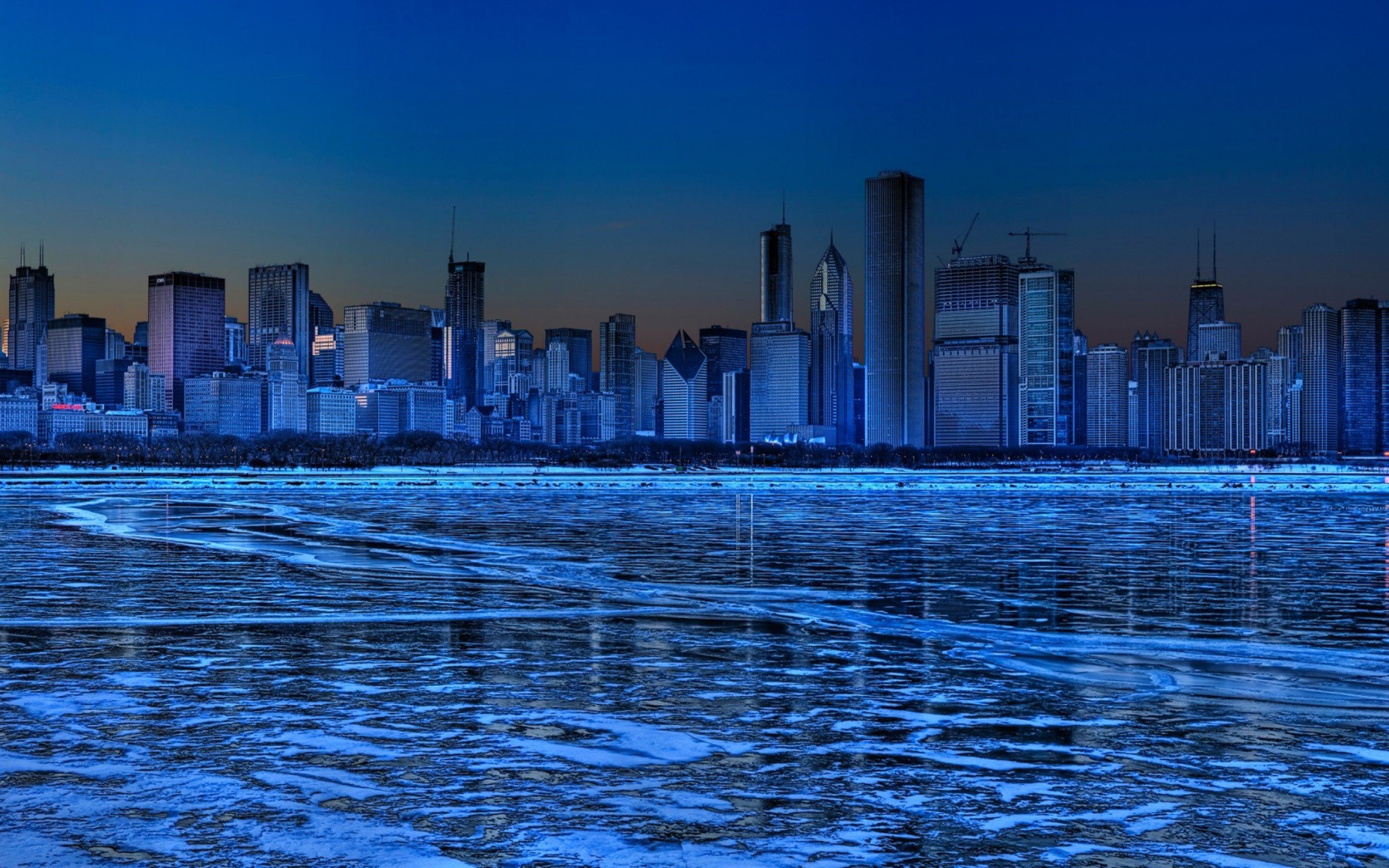 lake, Nature, Water, Landscape, Hdr, Chicago, Winter, City, Cities Wallpaper