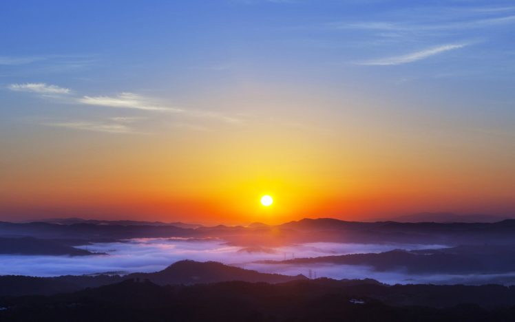 sunset, Sunrise, Mountain, Fog, Landscape, Beach, Beauty, Sky, Clouds HD Wallpaper Desktop Background