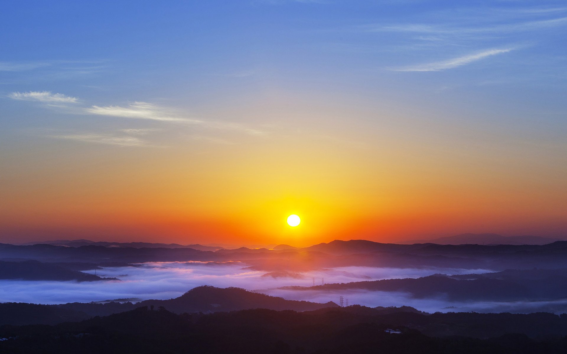 sunset, Sunrise, Mountain, Fog, Landscape, Beach, Beauty, Sky, Clouds Wallpaper