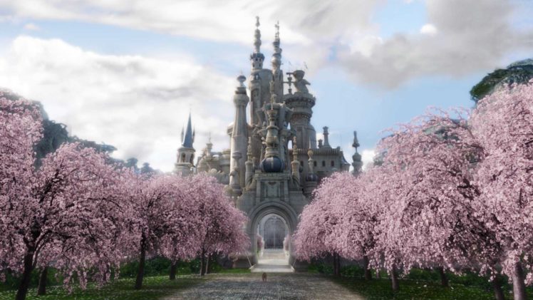utopia, Fantastic, Beauty, Pink, Trees, Castle, Dream HD Wallpaper Desktop Background