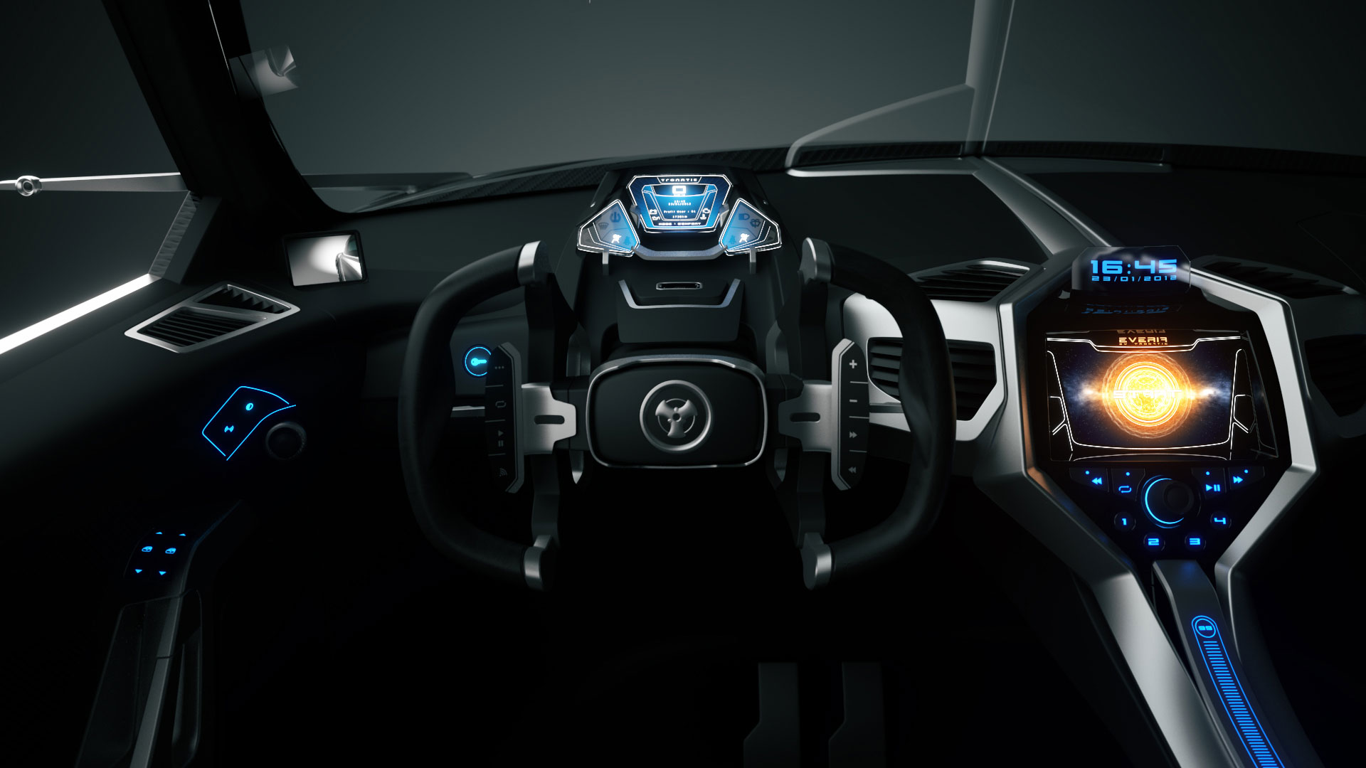 2012tronatic, Everia, Concept, Electric, Supercar, Supercars, Interior, Dash, Steering Wallpaper