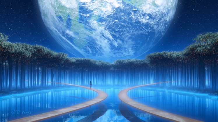 earth, Fantasy, Girl, Woman, Tree, Blue, Beautiful, Water HD Wallpaper Desktop Background
