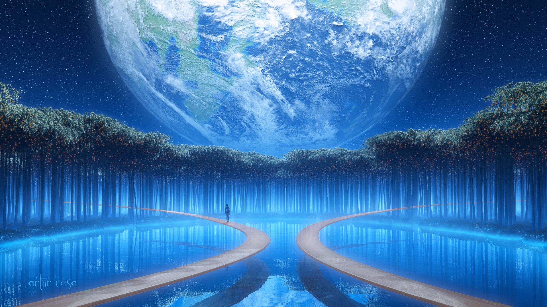 earth, Fantasy, Girl, Woman, Tree, Blue, Beautiful, Water Wallpaper