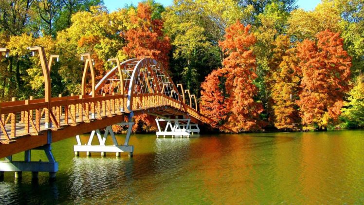 beautiful, Bridge, Over, River, In, Autumn HD Wallpaper Desktop Background