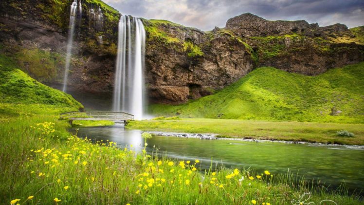 nature, Landscape, Beauty, Beautiful, Sky, Waterfall, Flower, Grass, Bridge HD Wallpaper Desktop Background
