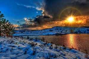 nature, Magnificent, Sunset, Over, River, Winter, Sun, Beauty
