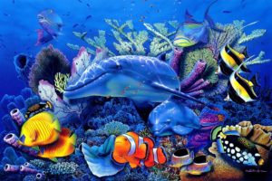 dolphins, Dolphin, Ocea, Sea, Underwater, Christian, Riese, Lassen, Dolphins, Fish, Corals, Art, Fantasy