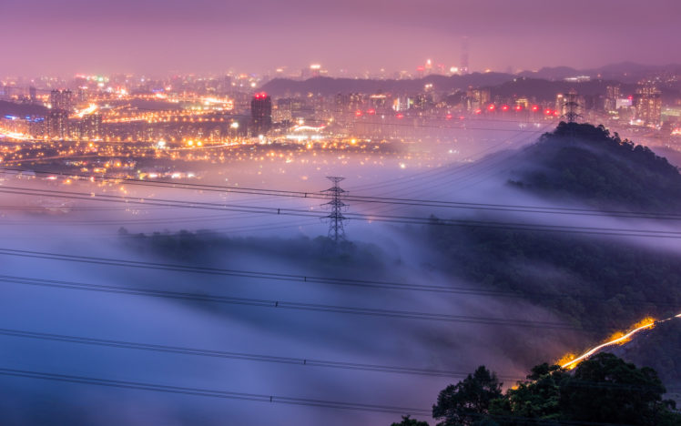 taipei, Taiwan, City, Fog, Lights, Night HD Wallpaper Desktop Background