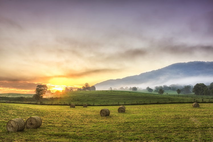 ield, Hay, Sunset, Landscapes, Fog, Sunrise, Sky HD Wallpaper Desktop Background